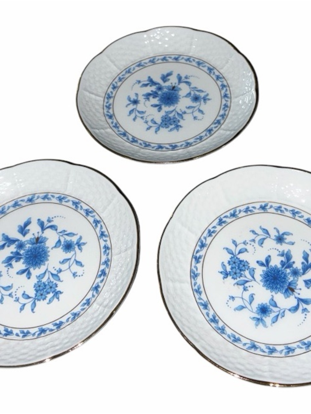 Set Of 3 Royal Danube #1886  Blue & White With Gold Trim 4” Butter Pat/Pin Dish